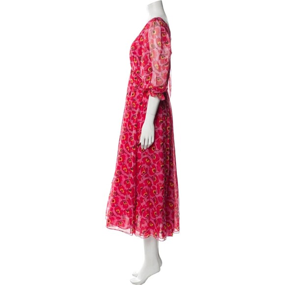 NWT. $2690 Carolina Herrera Silk Floral V-Neck Waist-Tie Midi Dress Sz 6 - Picture 8 of 11